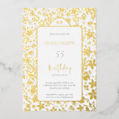 小さな花誕生日任意の年齢 箔招待状 (正面)