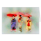 小さな芸者アート3枚グリーティングカード (正面横)