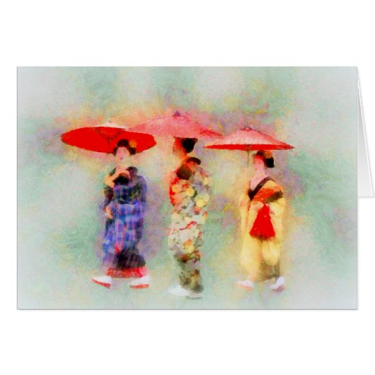 小さな芸者アート3枚グリーティングカード (正面横)