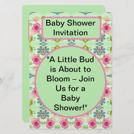 小さな芽が咲いている：赤ちゃんシャワー 招待状 (正面/裏面)