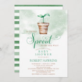 小さな芽が庭の赤ちゃんシャワーの途中にある 招待状 (正面/裏面)
