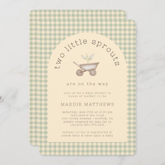 小さな芽が赤ちゃんのシャワーを途中にある 招待状 (正面/裏面)