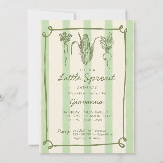小さな芽が赤ちゃんシャワーを剥ぎ取る途中である 招待状 (正面)
