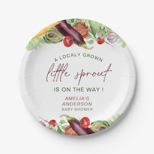 小さな芽が赤ちゃんシャワーを浴びる途中にある ペーパープレート (正面)