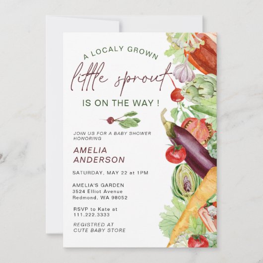 小さな芽が途中で水の色の赤ちゃんシャワー 招待状 (正面)