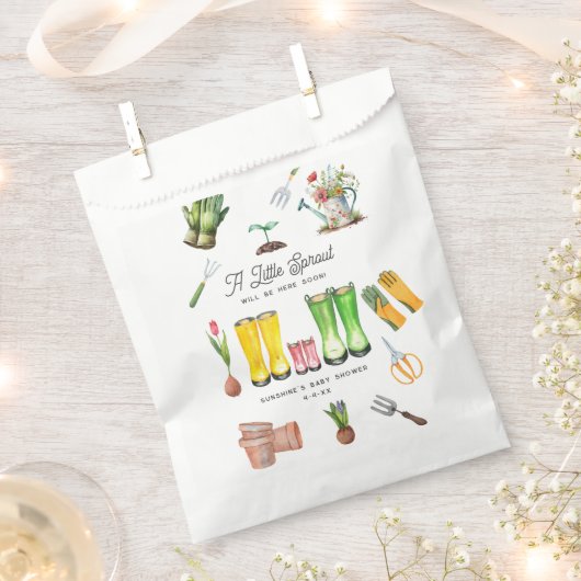 小さな芽のガーデニング赤ちゃんシャワーピンクのブーツ フェイバーバッグ (クリップ留めされた状態)