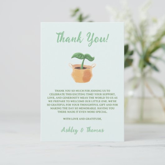 小さな芽の出た庭の植物の中性の赤ちゃんシャワー サンキューカード (スタンド正面)