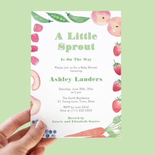 小さな芽の出た農家市場ベビーシャワー 招待状