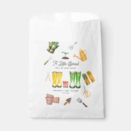 小さな芽の赤いブーツガーデン赤ちゃんシャワー フェイバーバッグ (正面)