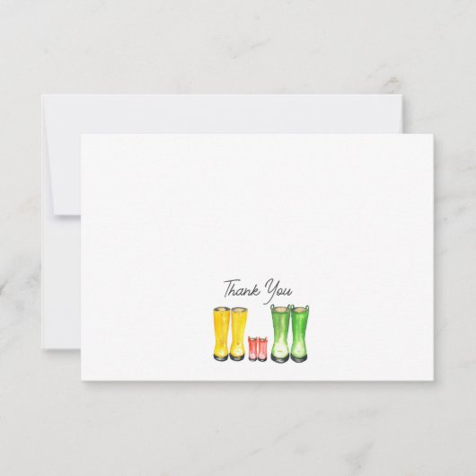 小さな芽の赤い雨靴ガーデニング サンキューカード (正面)