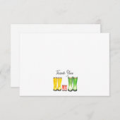 小さな芽の赤い雨靴ガーデニング サンキューカード (正面/裏面)