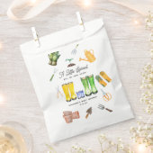 小さな芽の青いブーツガーデンベイビーシャワー フェイバーバッグ (クリップ留めされた状態)