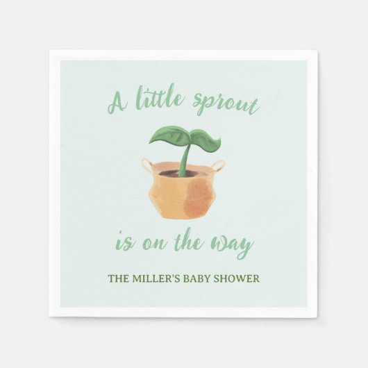 小さな芽を出した園芸植物の赤ちゃんシャワー スタンダードカクテルナプキン (正面)