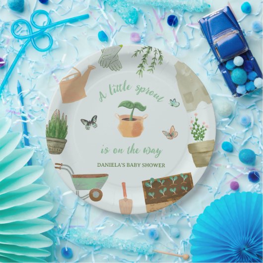 小さな芽を出した園芸植物の赤ちゃんシャワー ペーパープレート (パーティー)