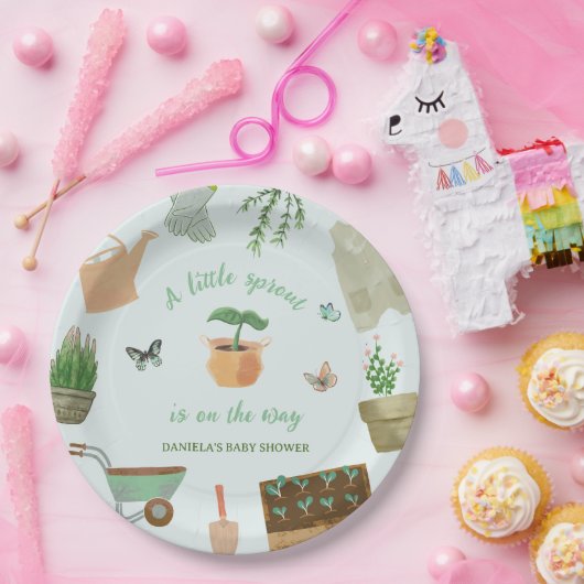 小さな芽を出した園芸植物の赤ちゃんシャワー ペーパープレート (パーティー)