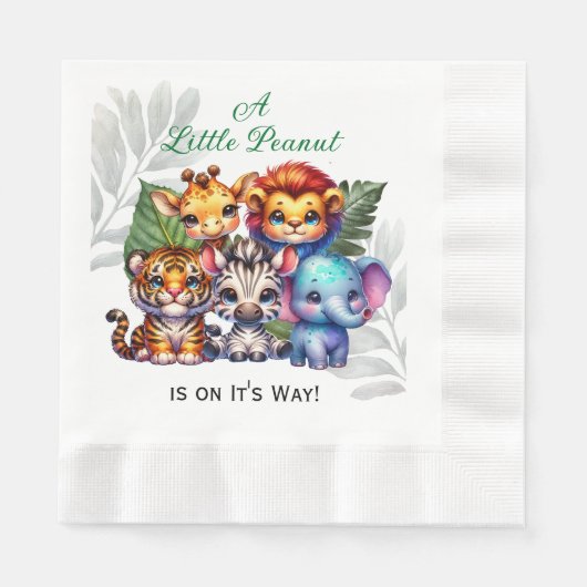 小さな落花生が道を進んでいる |赤ちゃんシャワー 縁ありランチョンナプキン (正面)