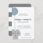 小さな落花生のベビーシャワーブルーゾウ 招待状 (正面/裏面)