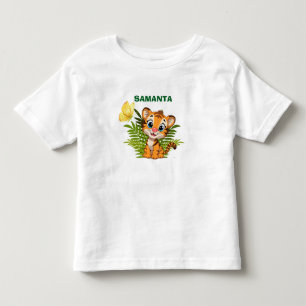 小さな虎と蝶の幼児用Tシャツをパーソナライズしよう トドラーTシャツ