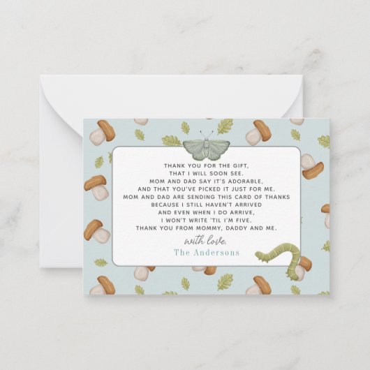 小さな虫きのこの子の赤ちゃんシャワー ノートカード (裏面)