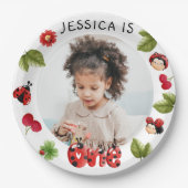 小さな虫ピンクのレディーバグ1stバースデーフォト ペーパープレート (正面)