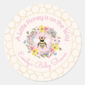 小さな蜂蜜がやってくる ピンクのベビーシャワー ラウンドシール (正面)
