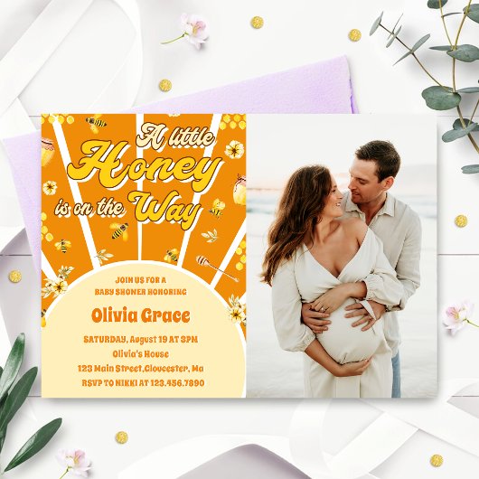 小さな蜂蜜がやってくる！ベイビーシャワーの写真 招待状