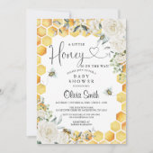 小さな蜂蜜の白いフローラ赤ちゃんシャワー 招待状 (正面)
