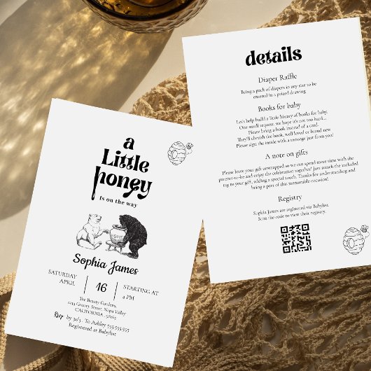 小さな蜂蜜の白黒は赤ちゃんシャワーを持つ 招待状