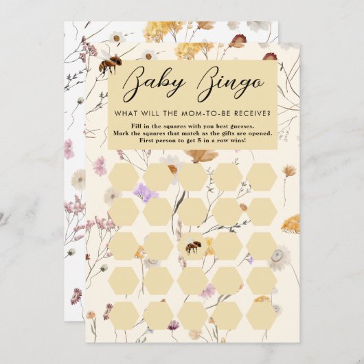 小さな蜂蜜の赤ちゃんシャワーベビービンゴカード 招待状 (正面/裏面)