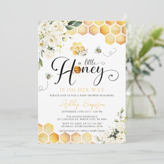 小さな蜂蜜の赤ちゃんシャワー招待状 招待状 (スタンド正面)