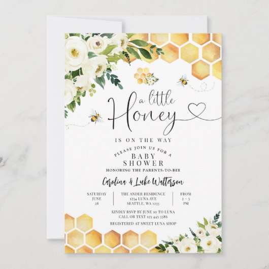 小さな蜂蜜の赤ちゃん男女兼用のシャワーを浴びる 招待状 (正面)