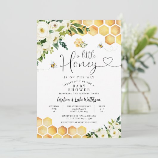 小さな蜂蜜の赤ちゃん男女兼用のシャワーを浴びる 招待状 (スタンド正面)