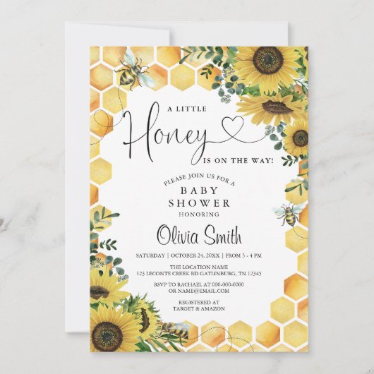 小さな蜂蜜の赤ちゃん男女兼用のシャワーを浴びる 招待状 (正面)