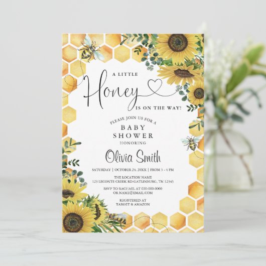 小さな蜂蜜の赤ちゃん男女兼用のシャワーを浴びる 招待状 (スタンド正面)
