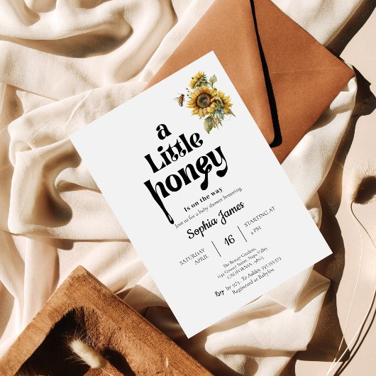 小さな蜂蜜の赤ん坊シャワー水色ひまわり 招待状