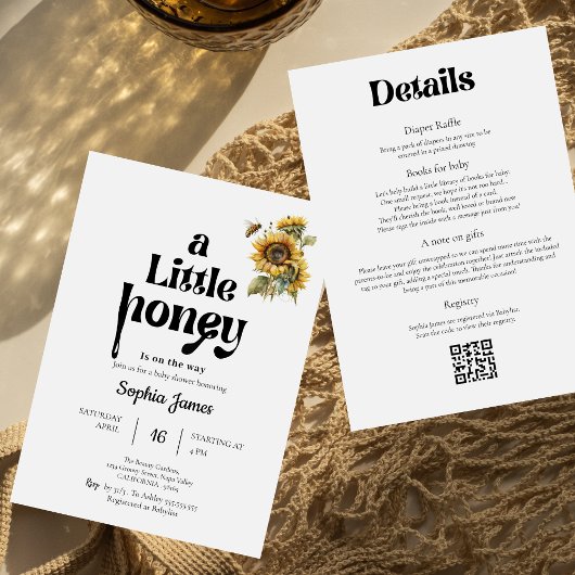 小さな蜂蜜の赤ん坊シャワー水色ひまわり 招待状