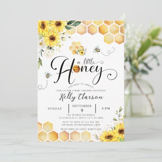 小さな蜂蜜ひまわり赤ちゃんシャワー 招待状 (スタンド正面)