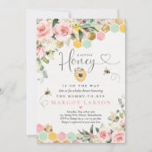 小さな蜂蜜オンザウェイグリーンリーピンク金ゴールドベビー 招待状 (正面)