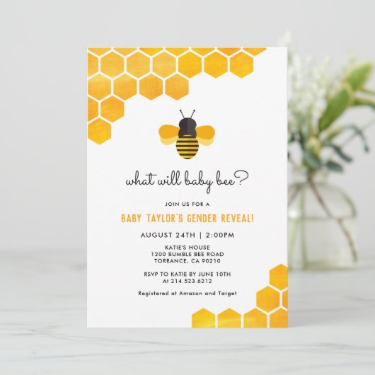 小さな蜂蜜ビージェンダーが赤ちゃんのシャワーを明らかにする 招待状 (スタンド正面)