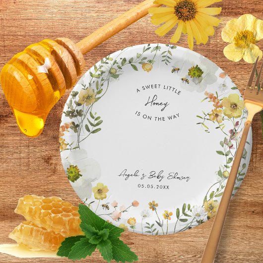 小さな蜂蜜黄色の野生の花赤ちゃんシャワー ペーパープレート