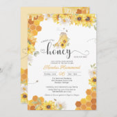 小さな蜂蜜、お母さんミツバチひまわり赤ちゃんシャワー  招待状 (正面/裏面)