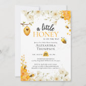 小さな蜂蜜 フラワール ウォーターカラー エレガント ベイビーシャワー 招待状 (正面)