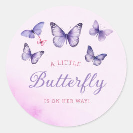 小さな蝶々紫の女の子の赤ちゃんシャワー ラウンドシール