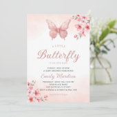 小さな蝶かわいいボホピンクの女の子の赤ちゃんシャワー 招待状 (スタンド正面)