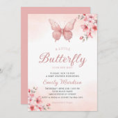 小さな蝶かわいいボホピンクの女の子の赤ちゃんシャワー 招待状 (正面/裏面)