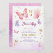 小さな蝶かわいいボホピンクの女の子の赤ちゃんシャワー 招待状 (正面/裏面)