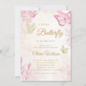小さな蝶がやってくる ゴールドベイビーシャワー 招待状 (正面)