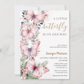小さな蝶がやってくる！女の子のベビーシャワー 招待状 (正面)