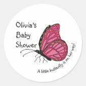 小さな蝶がピンクと金ゴールドで彼女の道を行く ラウンドシール (正面)