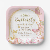 小さな蝶が彼女の方法の女の子の赤ちゃんシャワー ペーパープレート (正面)